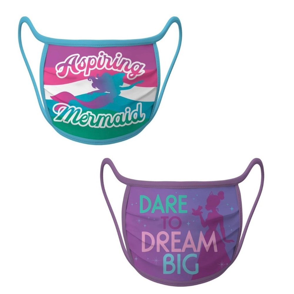 Disney Little Mermaid Ariel Princess & Frog Tiana Cloth Mask Set Youth Medium